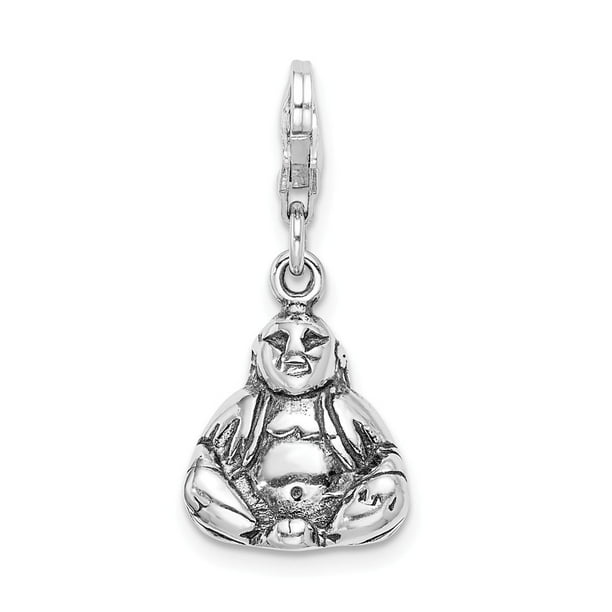 Sterling Silver 3-D Antiqued Buddha w/Lobster Clasp Charm 